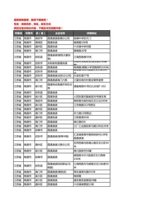 新版江苏省南通市圆通快递企业公司商家户名录单联系方式地址大全146家