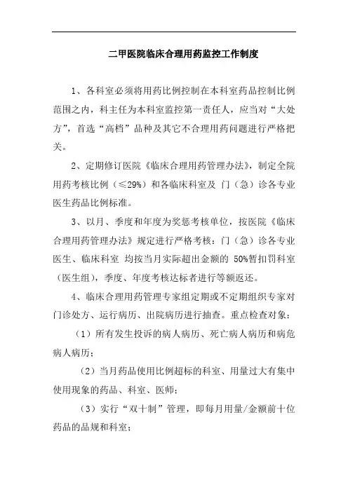 二甲医院临床合理用药监控工作制度