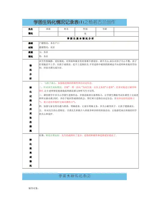学困生转化情况记录表