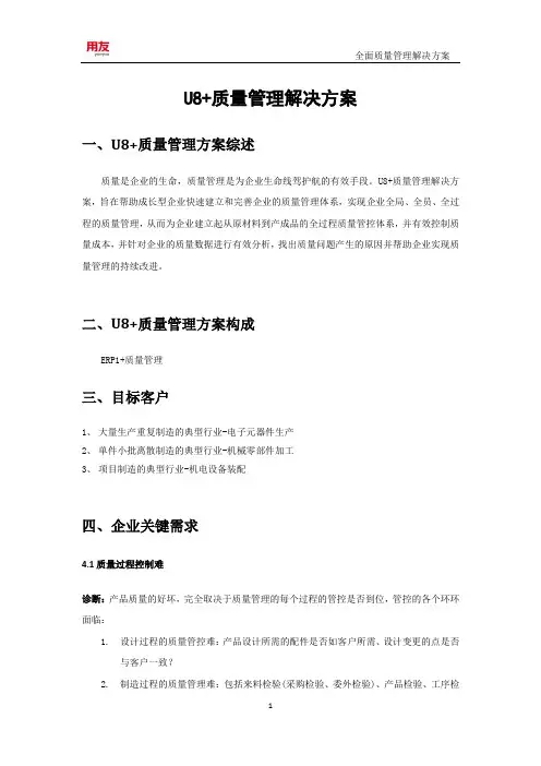 用友U8+全面质量管理解决方案