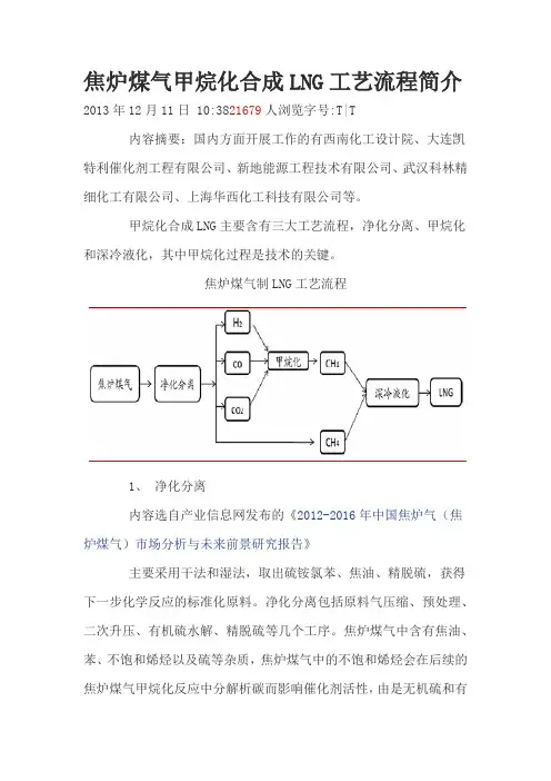 焦炉煤气甲烷化合成LNG工艺流程简介