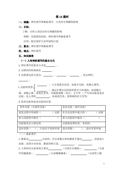 神经调节和激素调节、人类对生物圈的影响