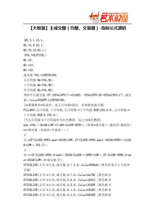 【股票指标公式下载】-【大智慧】主成交量(均量、交易量)