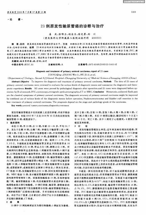 23例原发性输尿管癌的诊断与治疗 2