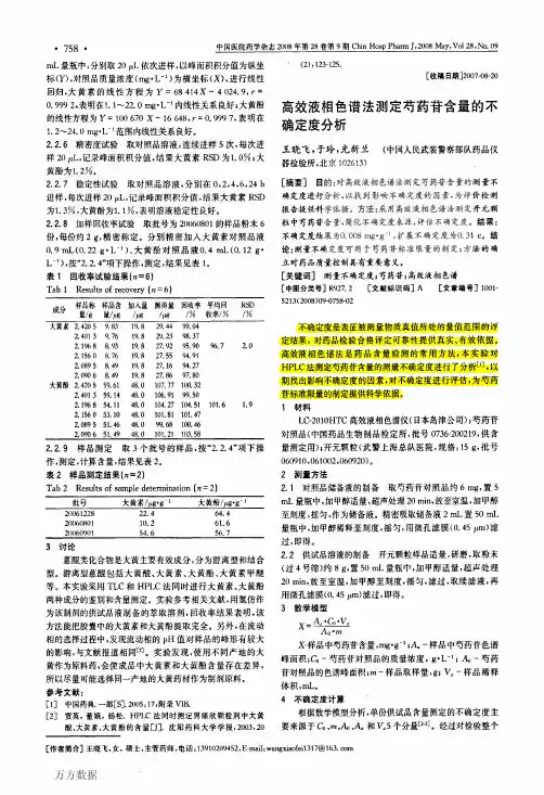 高效液相色谱法测定芍药苷含量的不确定度分析   重点参考