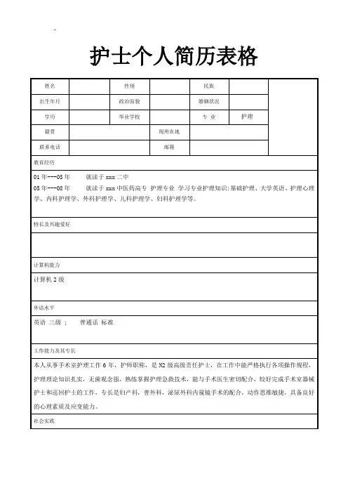 护士个人简历模板