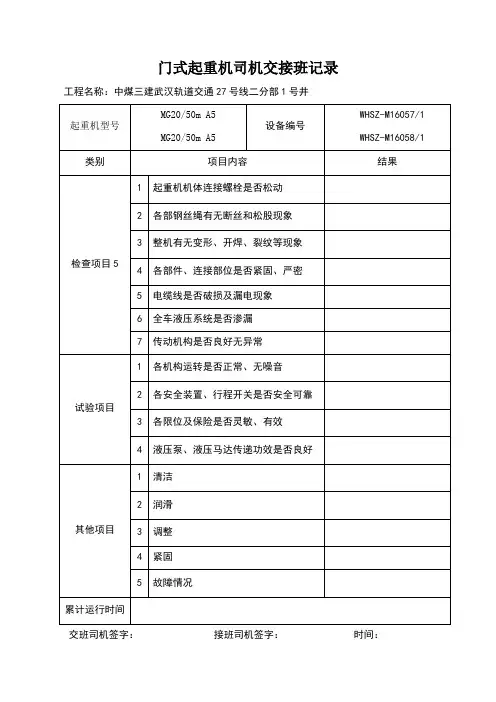 起重机交接班记录表