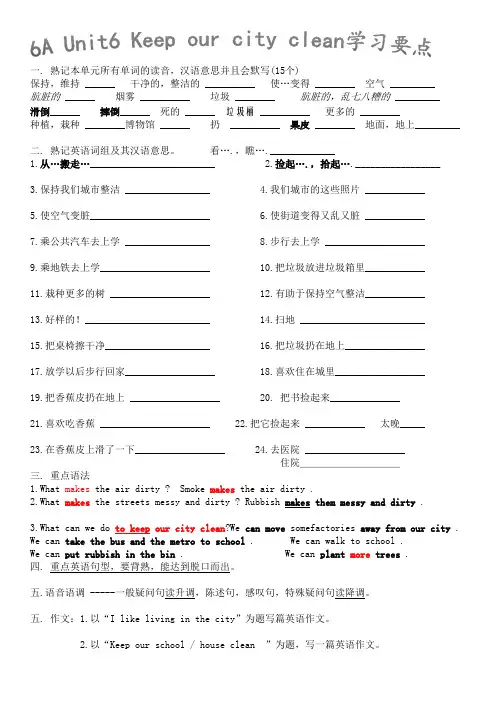 Unit 6 Keep our city clean 知识点(素材)-六年级上册英语