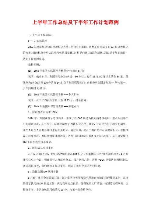 上半年工作总结及下半年工作计划范例