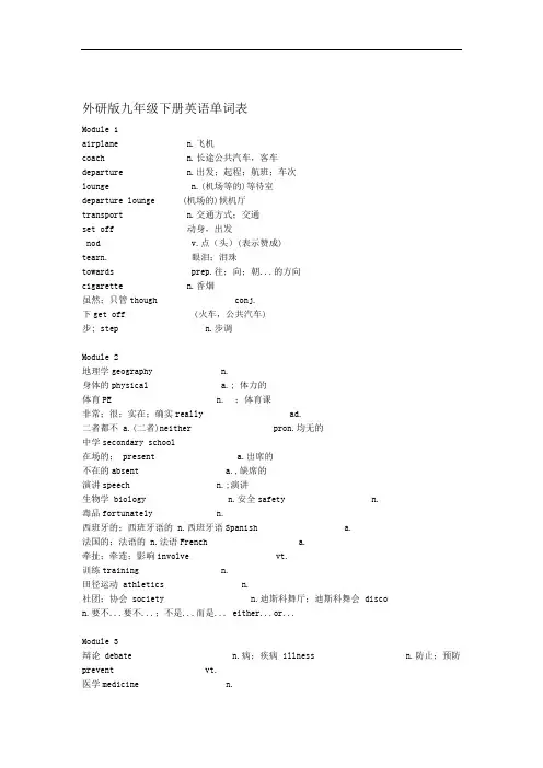 完整外研版九年级英语下册单词表