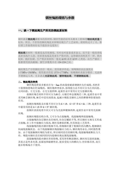 钢丝绳规格参数表