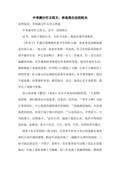 中考满分作文范文：你是我生活的阳光.doc