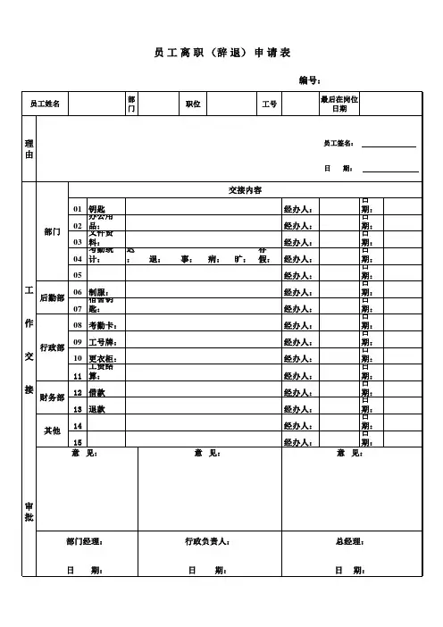 员工离职(辞退)申请表