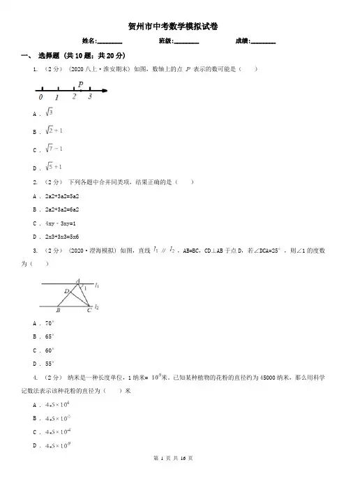 贺州市中考数学模拟试卷     