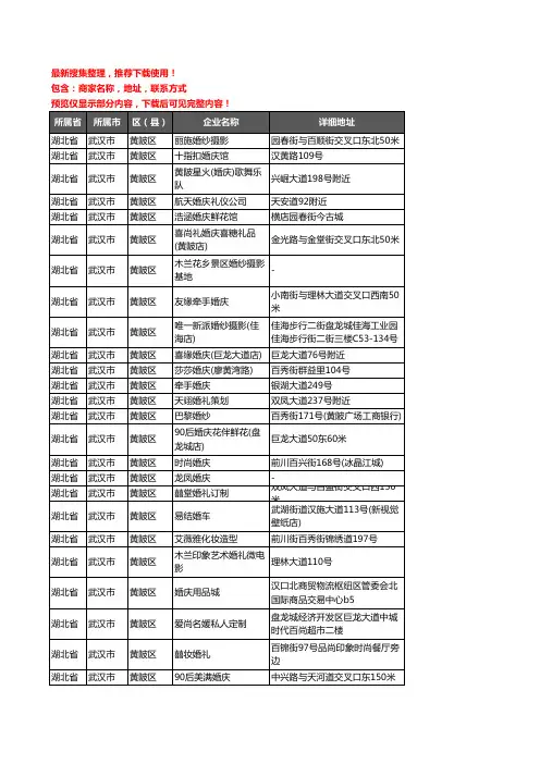 新版湖北省武汉市黄陂区婚庆公司企业公司商家户名录单联系方式地址大全81家