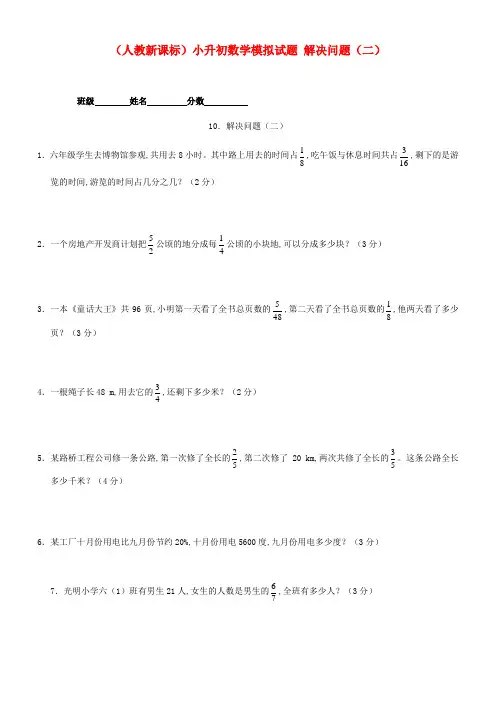 2018年人教版六年级数学小升初专题练习：解决问题(二) 2