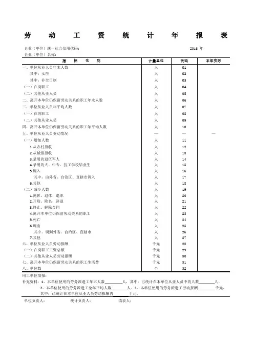 劳动工资统计年月报表