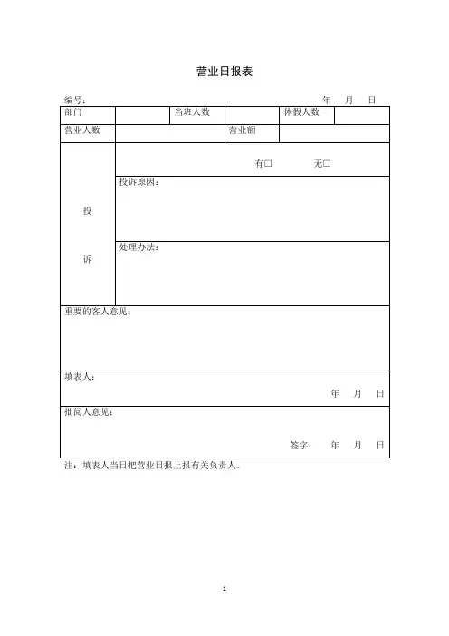 营业日报表 模板