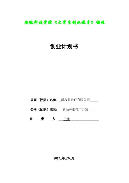 《创业教育》创业计划书作业版
