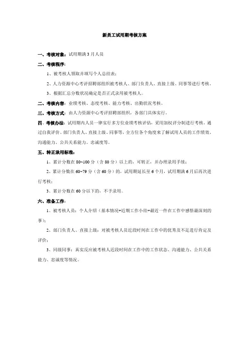 新员工试用期考核方案