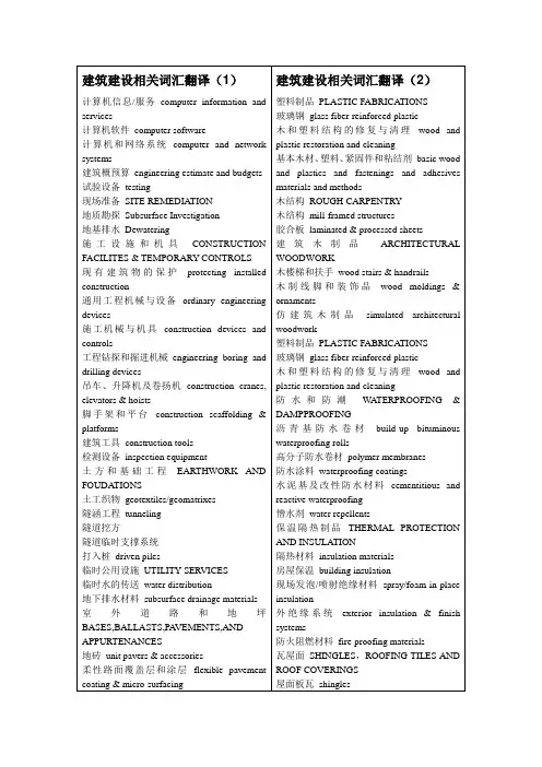 建筑建设相关词汇翻译