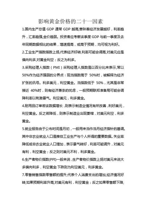 影响黄金价格的几个因素