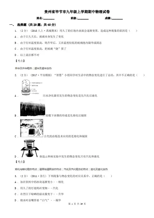 贵州省毕节市九年级上学期期中物理试卷