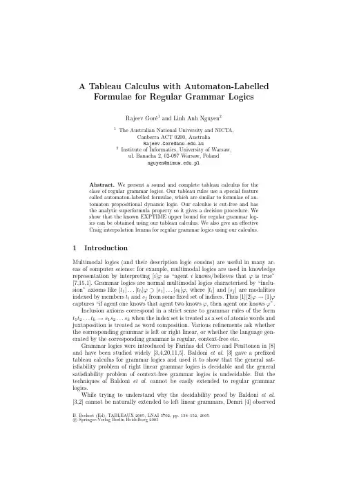 A Tableau Calculus with Automaton-Labelled Formulae for Regular Grammar Logics