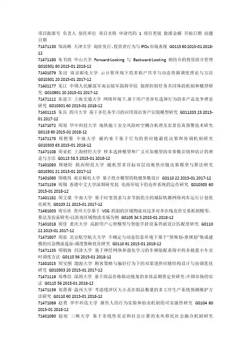 2014年国家自然基金管理科学部清单
