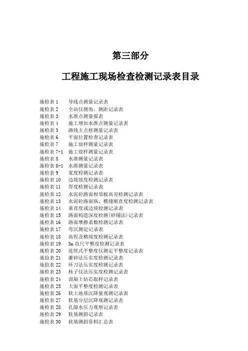 公路工程施工表格(第三册)工程施工现场检查检测记录表146页