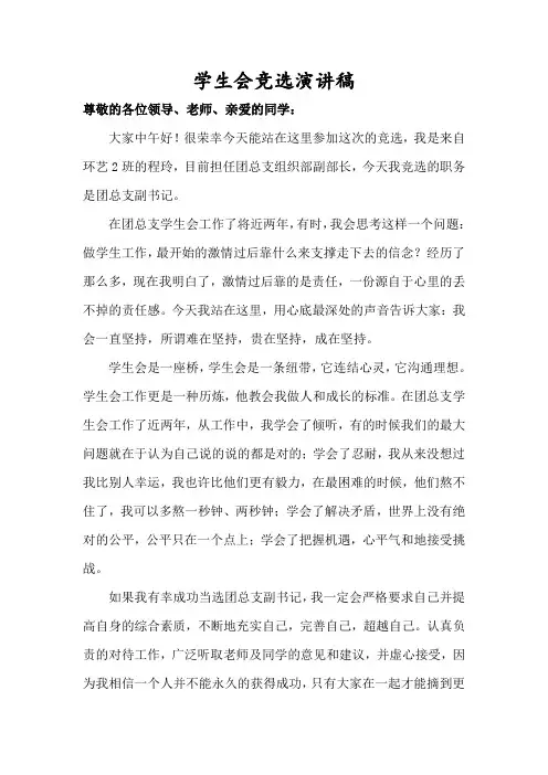团总支副书记竞选演讲稿