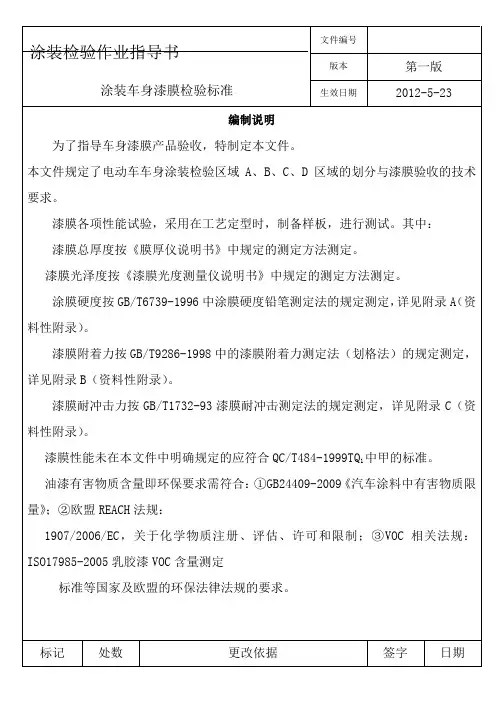 涂装车身漆膜质量检验标准