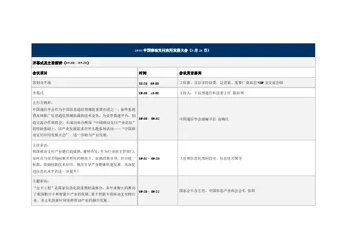 “2010中国移动支付应用发展大会”北京站拟定日程