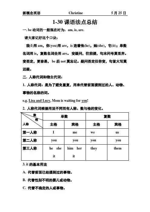 新概念1-30课语法总结