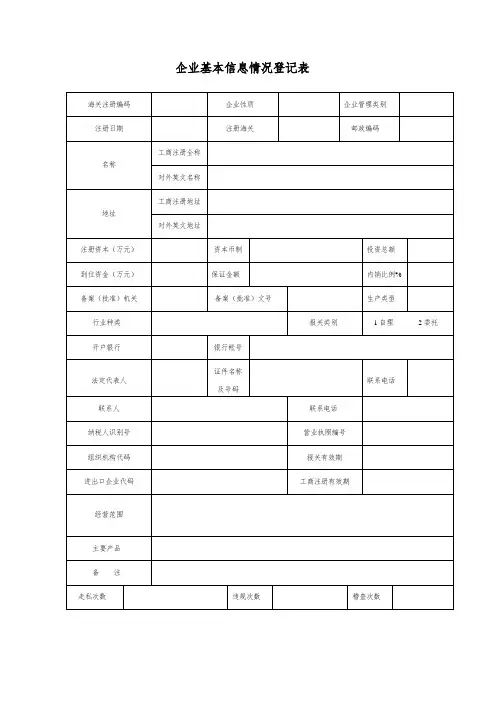 表格模板-企业基本情况信息登记表 精品