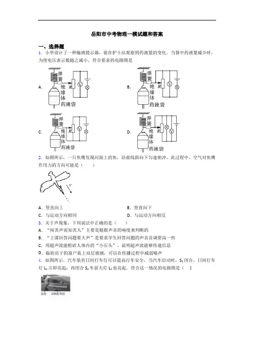 岳阳市中考物理一模试题和答案