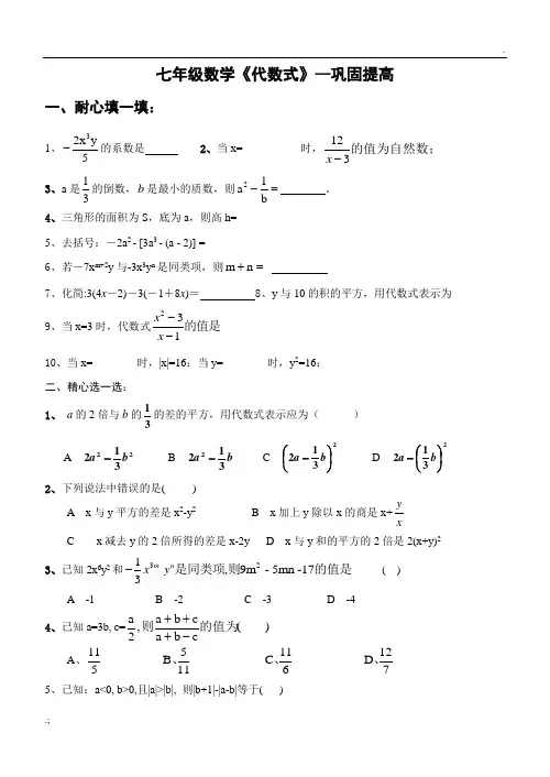 七年级数学《代数式》习题(含答案)