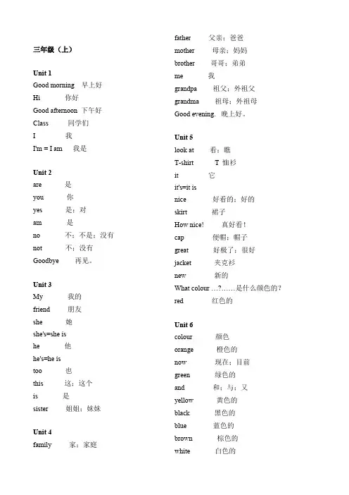 苏教版小学英语单词汇总(译林版) 中英文对照