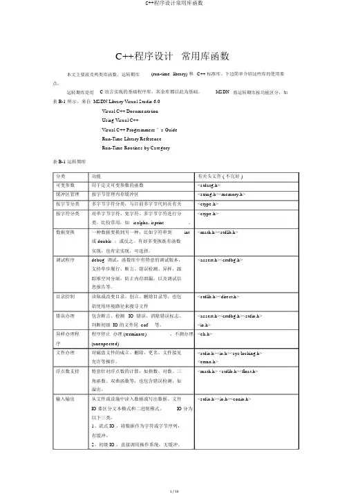C++程序设计常用库函数