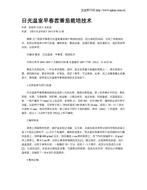 日光温室早春茬番茄栽培技术