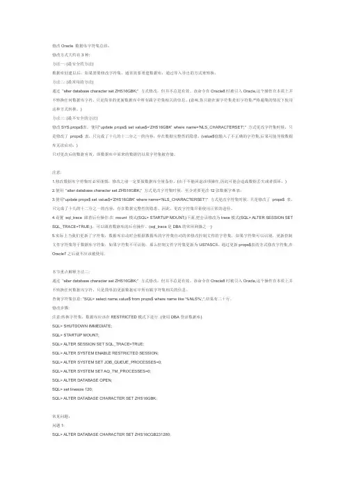 oracle 数据库 NLS_CHARACTERSET 字符集的修改