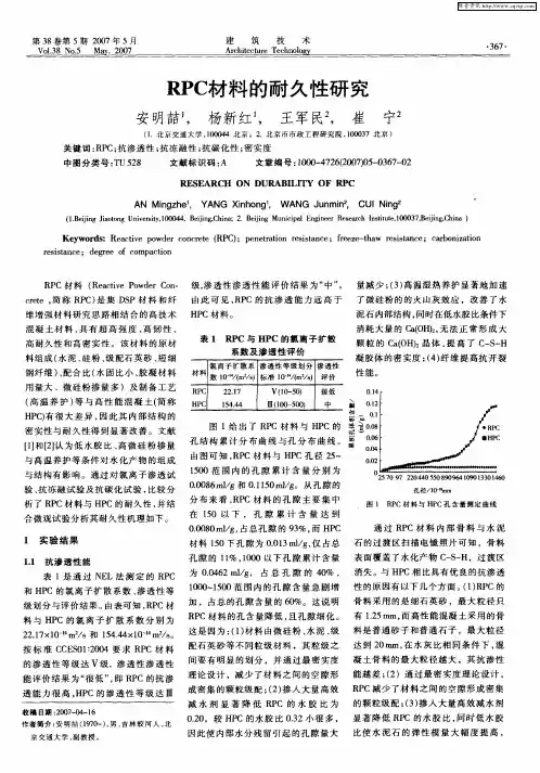 RPC材料的耐久性研究