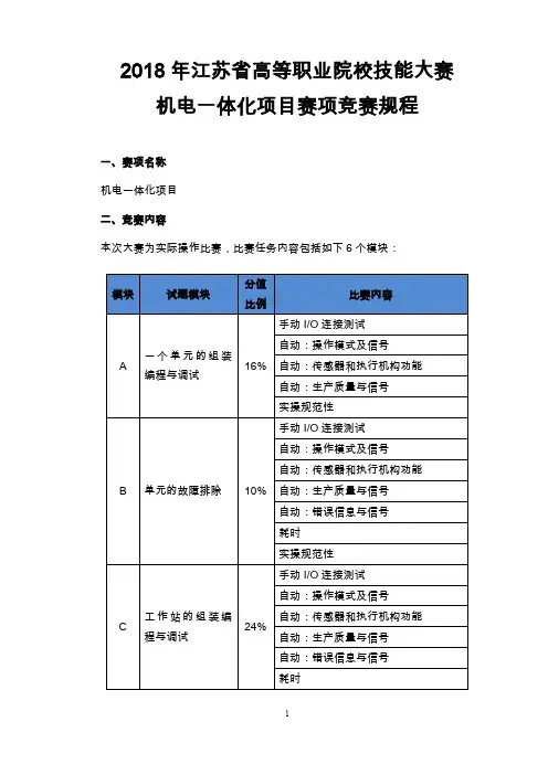 2018年江苏省高等职业院校技能大赛机电一体化项目赛项竞赛规程