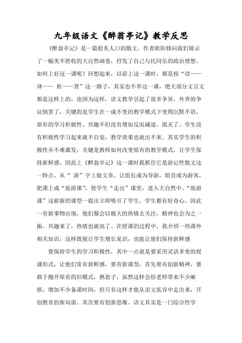 九年级语文《醉翁亭记》教学反思
