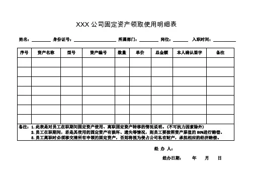 固定资产领取使用表