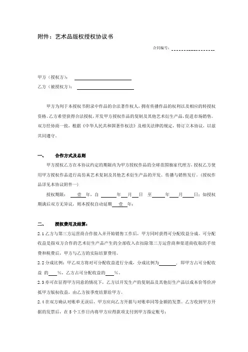 艺术品版权授权协议书