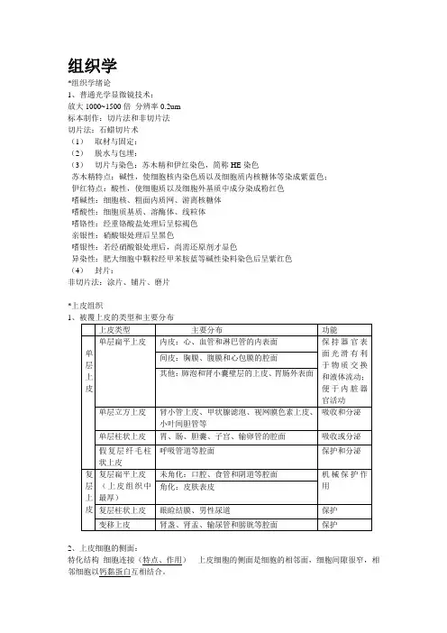 组织学与胚胎学重点归纳