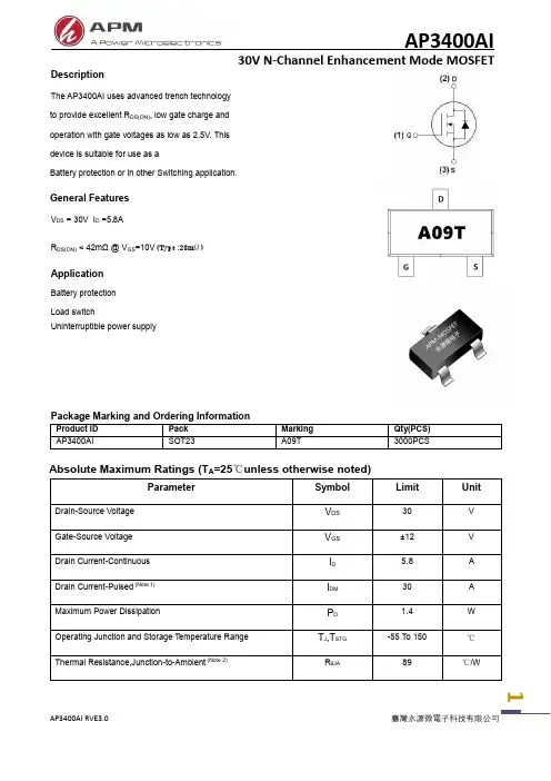 AP3400AI      5.8A 30V SOT23
