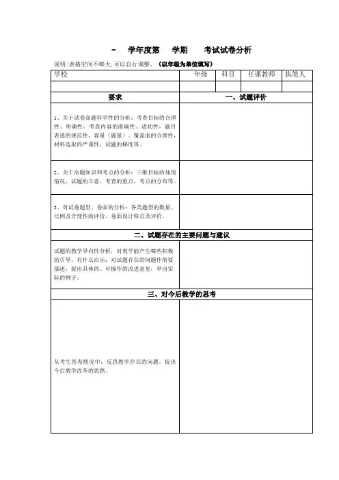 初中期末考试试卷分析模板