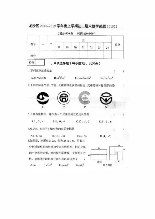 黑龙江省齐齐哈尔市 龙沙区2018-2019学年度第一学期八年级数学期末试题
